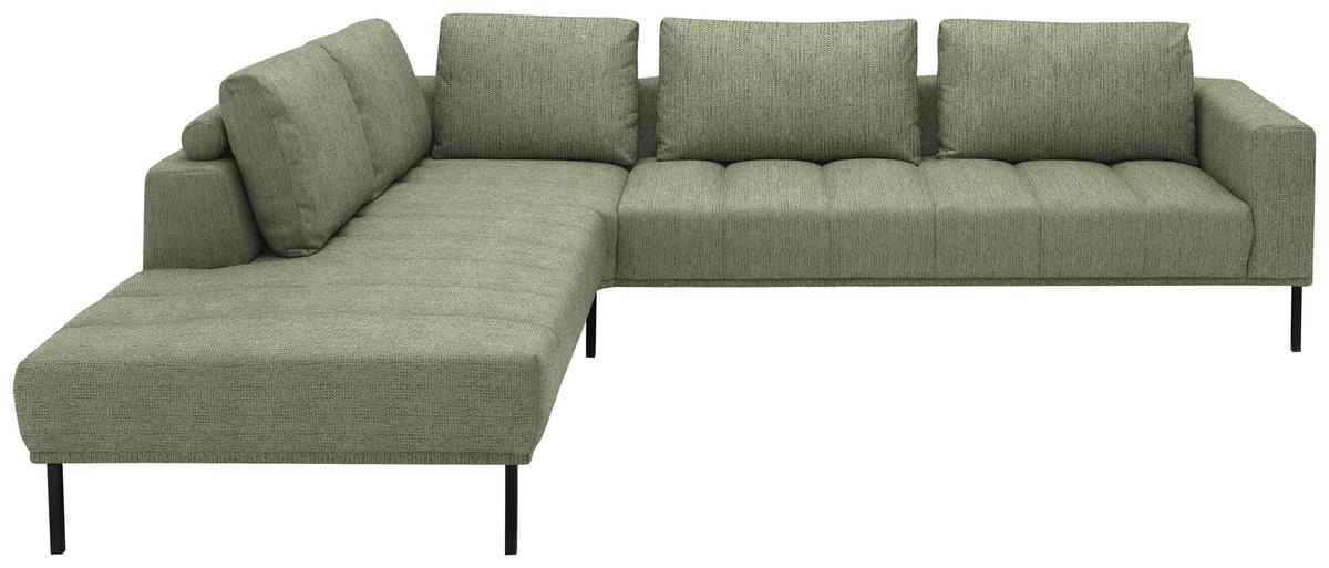 ECKSOFA Flachgewebe Olivgrün  - Schwarz/Olivgrün, Design, Textil/Metall (270/308cm) - Pure Home Lifestyle