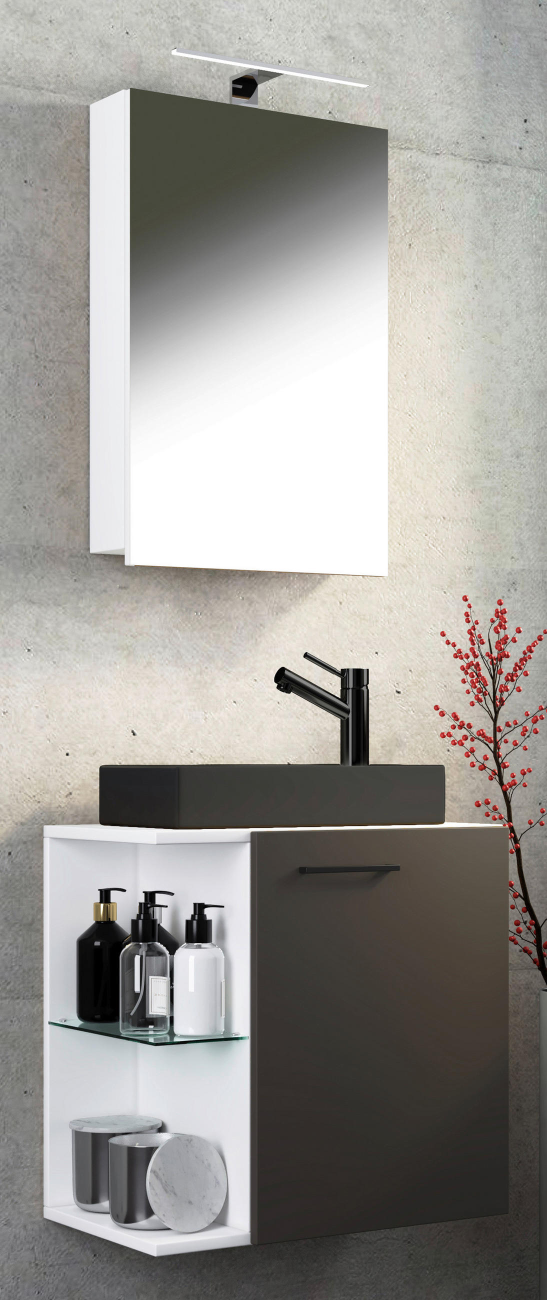 GÄSTBADRUM 52 cm  - vit/silver, Modern, metall/trämaterial (52cm) - MID.YOU