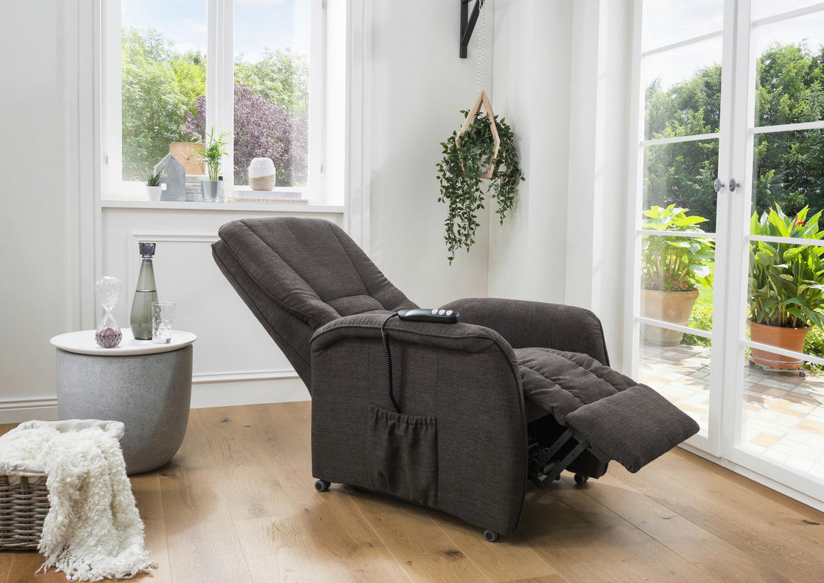 FERNSEHSESSEL  mit Fußteilverstellung, Rücken echt Struktur Dunkelbraun  - Dunkelgrün/Dunkelbraun, Design, Kunststoff/Textil (77/107/88cm) - Livetastic