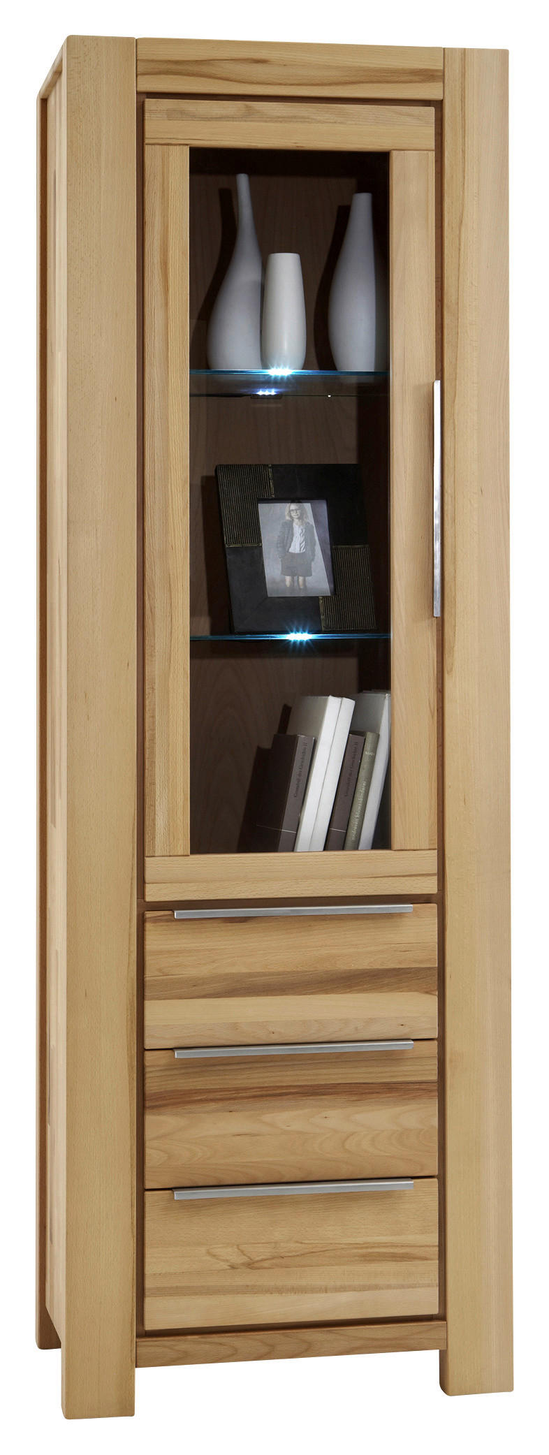 VITRINE Kernbuche massiv Kernbuche - Edelstahlfarben/Buchefarben, LIFESTYLE, Glas/Holz (66/200/45cm) - Carryhome
