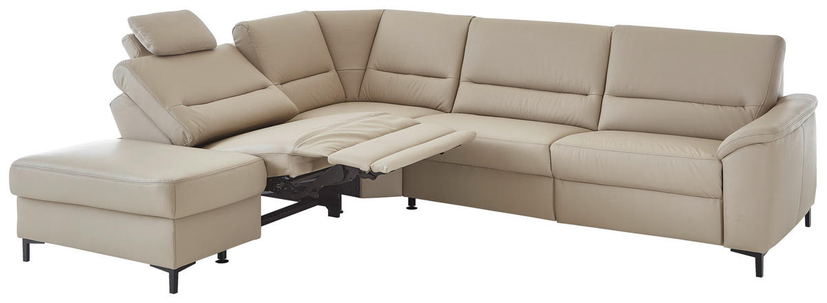 ECKSOFA in Echtleder Perlmutt  249/290 cm  - Perlmutt/Schwarz, KONVENTIONELL, Leder/Metall (249/290cm) - Beldomo Premium