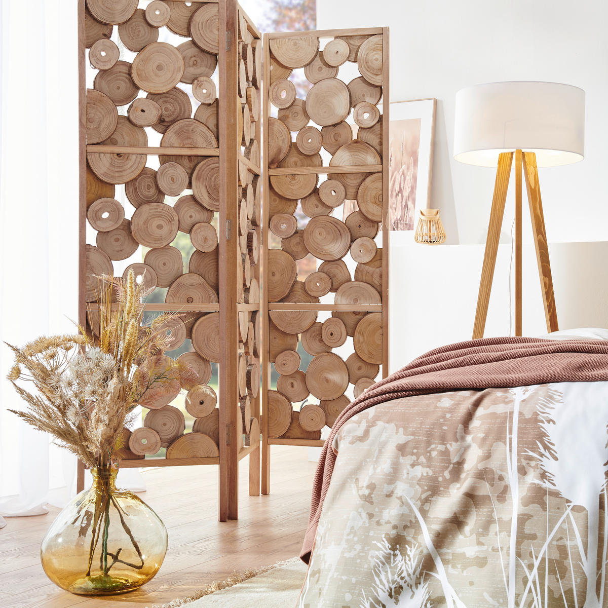 STOJACIA LAMPA, 50/165 cm  - hnedá/biela, Natur, kov/drevo (50/165cm)