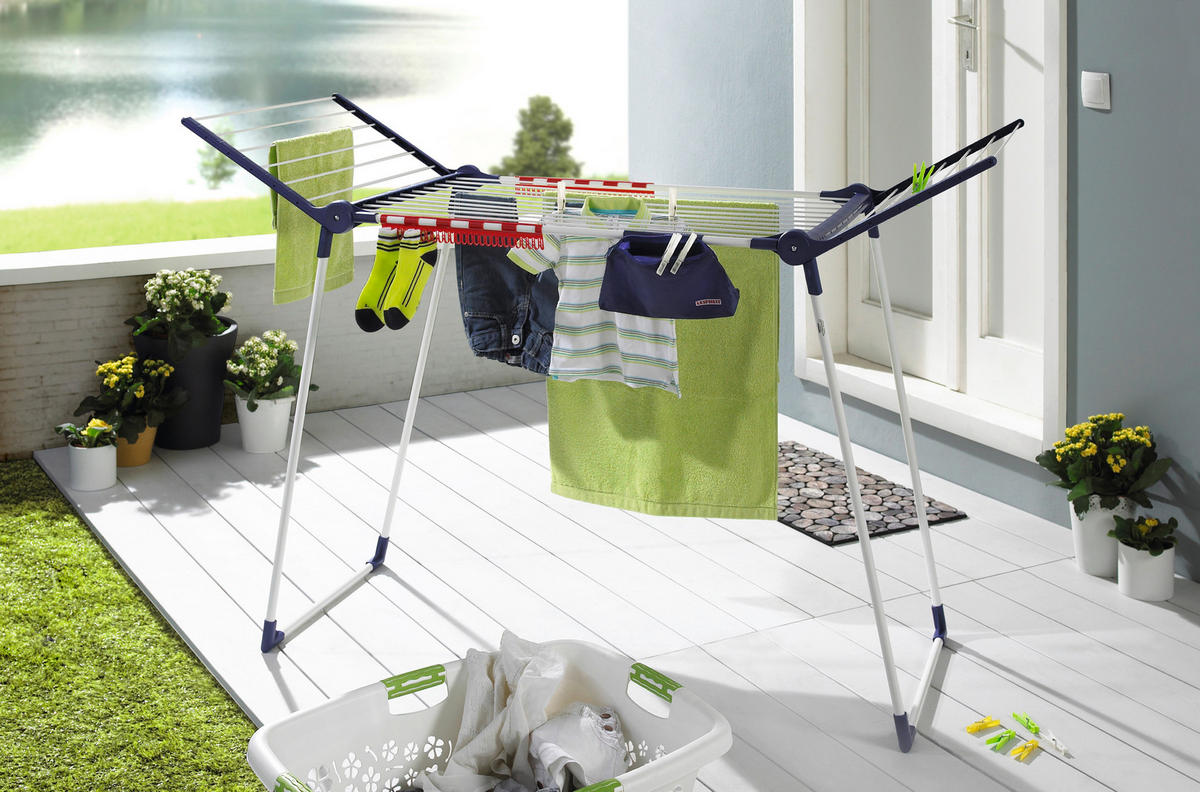 USCĂTOR DE RUFE VERTICAL - albastru/alb, Basics, plastic (87/157/66cm) - Leifheit