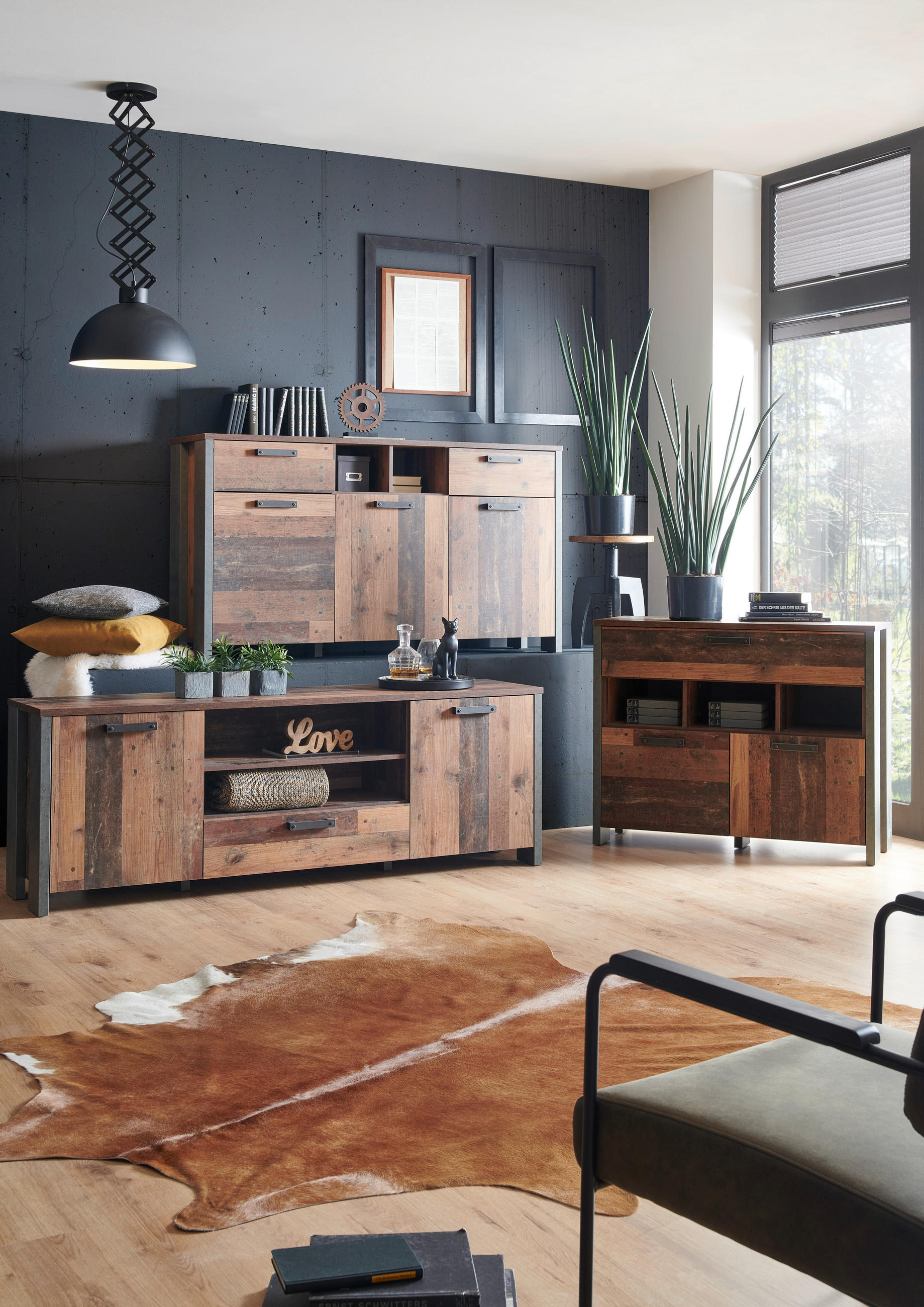 SIDEBOARD 156,4/86,3/41,6 cm  in Braun, Dunkelgrau, Dunkelbraun  - Dunkelgrau/Dunkelbraun, Design, Holzwerkstoff/Kunststoff (156,4/86,3/41,6cm) - Carryhome
