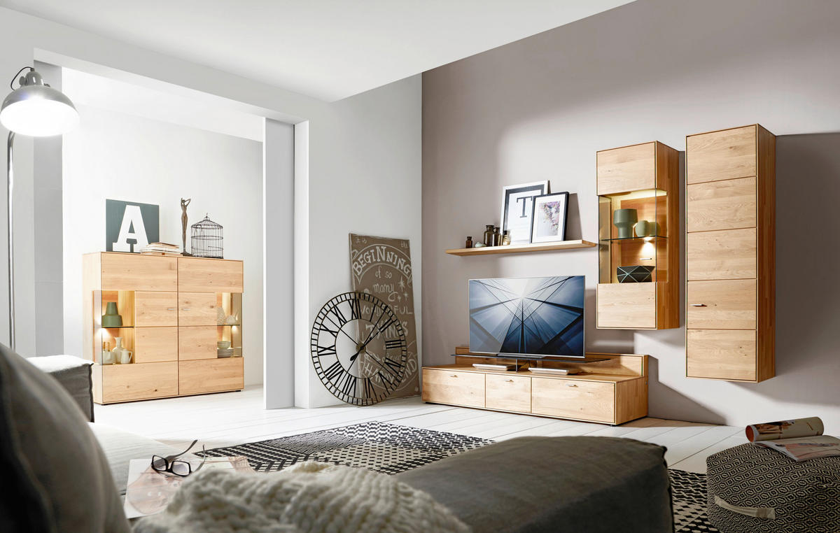 HIGHBOARD Venturo Eichefarben  139,2/132,2/40,9 cm  - Edelstahlfarben/Eichefarben, Natur, Glas/Holz (139,2/132,2/40,9cm) - Valnatura