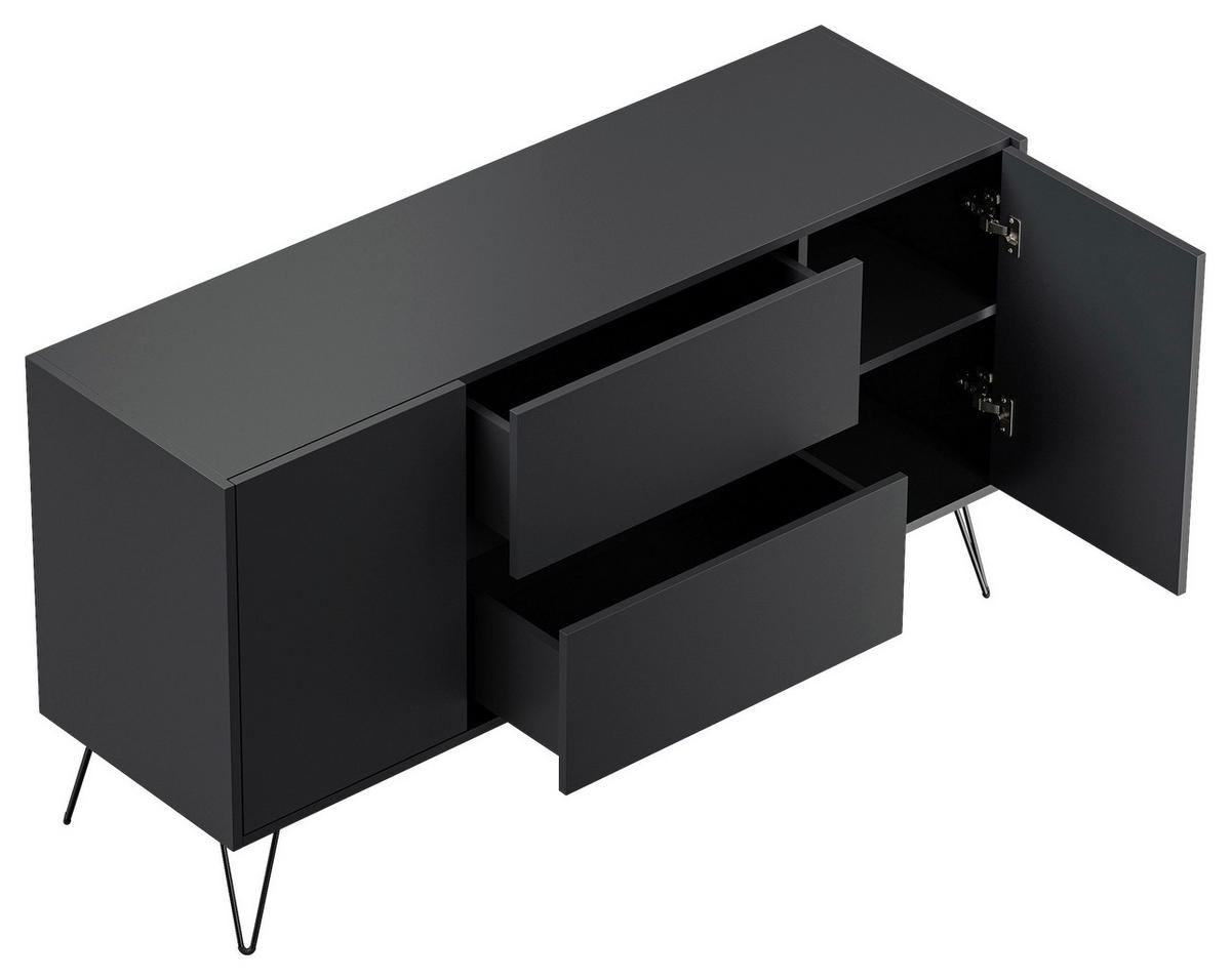 SIDEBOARD Posseik Industrial 139/75,8/42 cm 2 Schublade(n)  - Graphitfarben/Schwarz, Design, Holzwerkstoff/Metall (139/75,8/42cm) - MID.YOU