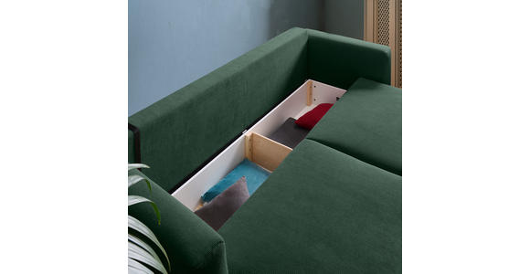 SCHLAFSOFA Cord Dunkelgrün Zierkissen, Rückenkissen, Bettkasten, Schlaffunktion, Rücken echt  - Dunkelgrün/Schwarz, Design, Kunststoff/Textil (250/92/105cm) - Carryhome