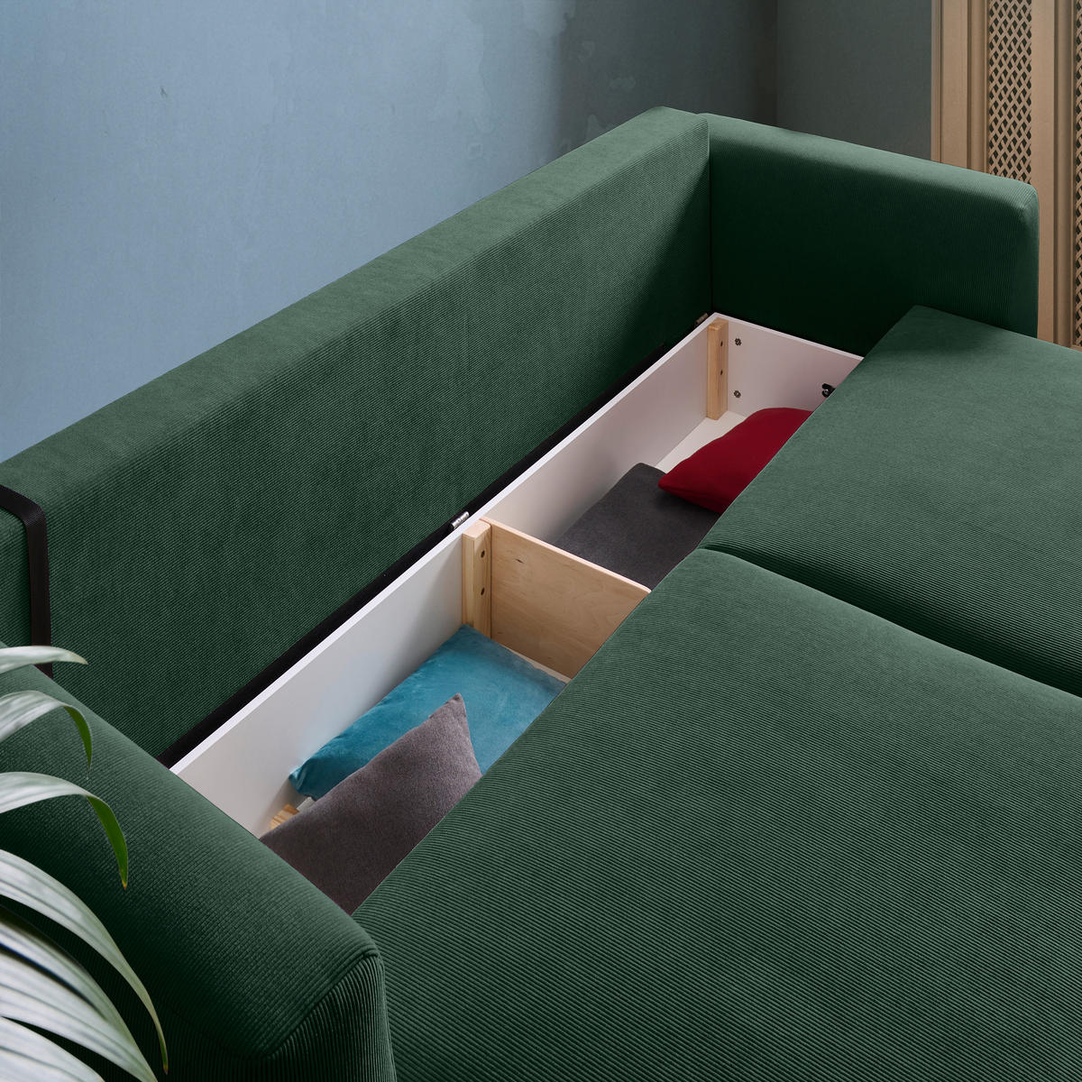 SCHLAFSOFA  mit Stoffauswahl, Schlafen auf Sitzhöhe, Rücken echt Cord Dunkelgrün  - Dunkelgrün/Schwarz, Design, Kunststoff/Textil (250/92/105cm) - Carryhome