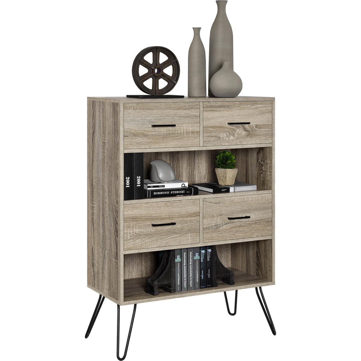 KOMMODE Landon  in 79/112/36 cm  - Eichefarben/Schwarz, Design, Holzwerkstoff/Metall (79/112/36cm) - MID.YOU