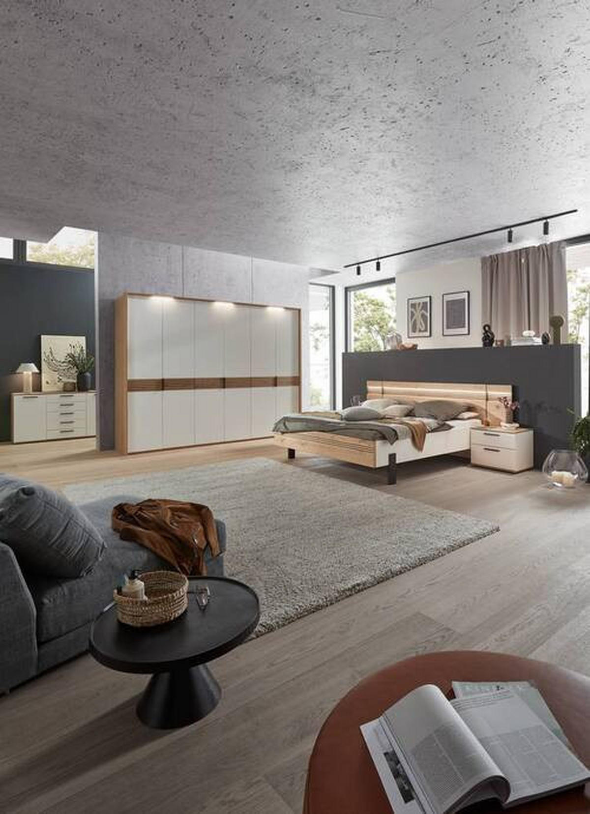 BETTANLAGE - Eichefarben/Anthrazit, KONVENTIONELL, Holz (180/200cm) - Dieter Knoll