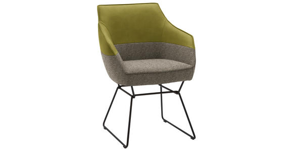 ARMLEHNSTUHL in Flachgewebe Echtleder naturbelassen - Beige/Limette, Design, Leder/Textil (62/85/67cm) - Ambiente