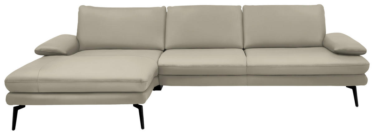 ECKSOFA in Echtleder Ecru  180/310 cm  - Ecru/Schwarz, Design, Leder/Metall (180/310cm) - Dieter Knoll