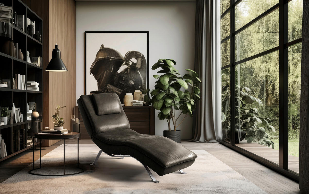 RELAXLIEGE in Lederlook Anthrazit  - Anthrazit/Silberfarben, Design, Textil/Metall (65/95/171cm) - Celina Home