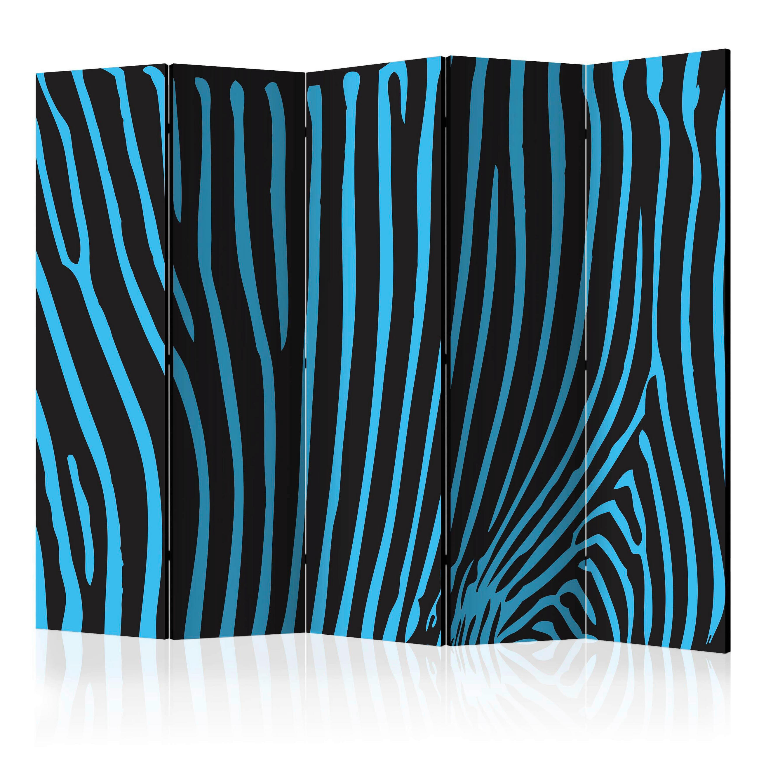Paravent doppeltseitig mit 5  Flügel - Blau/Schwarz, Basics, Holz/Textil (225/172/3cm) - artgeist