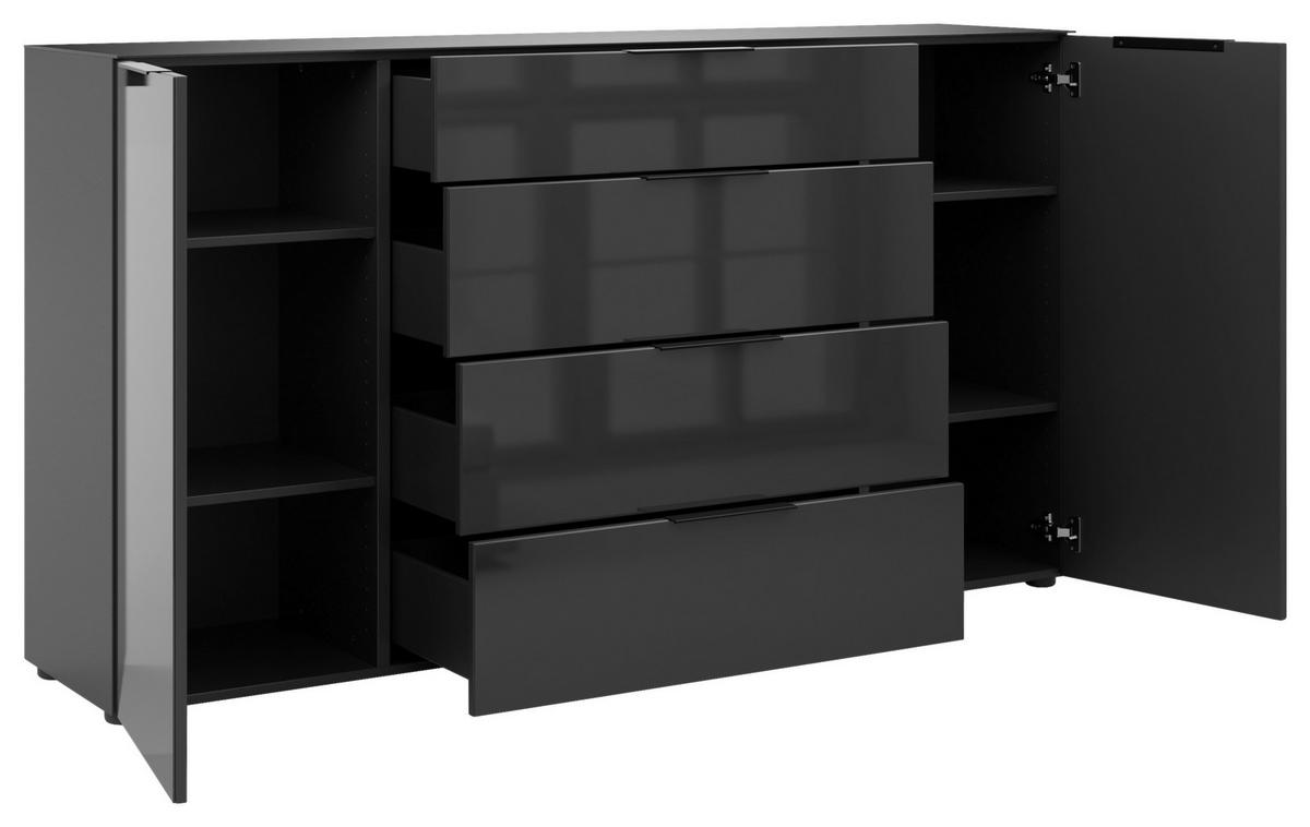 SIDEBOARD style  in 180/98,7/40 cm  - Anthrazit/Anthrazit Hochglanz, Basics, Glas/Holzwerkstoff (180/98,7/40cm)