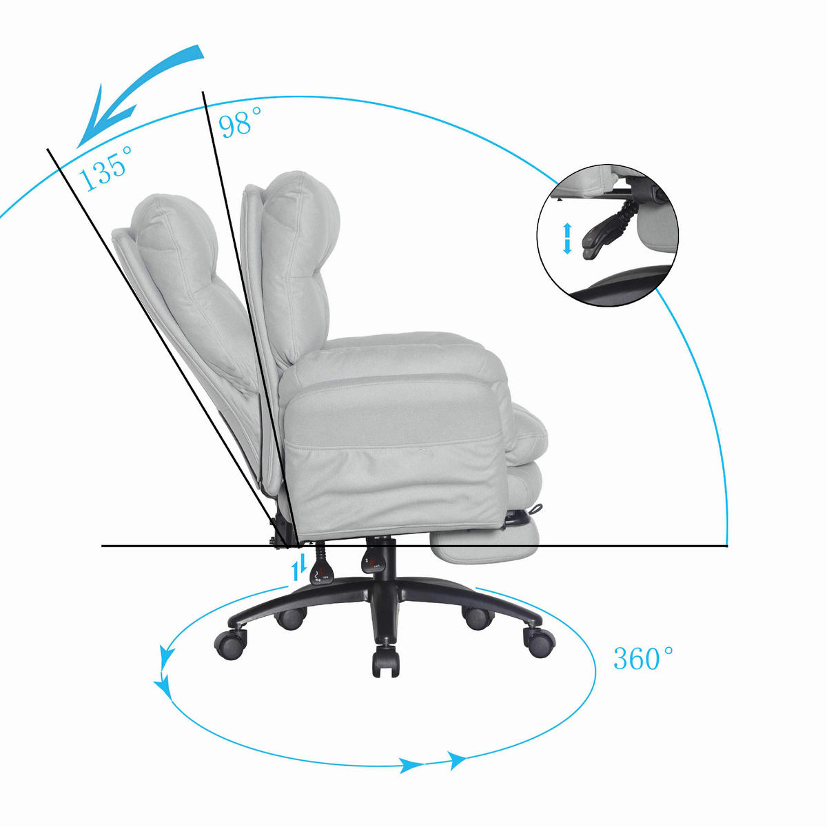 CHEFSESSEL Mikrofaser Schwarz, Hellgrau  - Hellgrau/Schwarz, Design, Kunststoff/Textil (79/101-109/74cm) - Venda