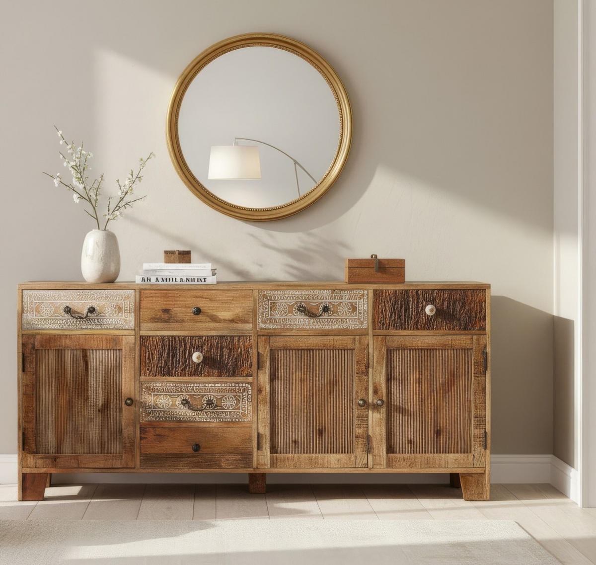 SIDEBOARD  180/80/44 cm 7 Schublade(n)  - Dunkelbraun/Messingfarben, Design, Keramik/Holz (180/80/44cm) - Landscape