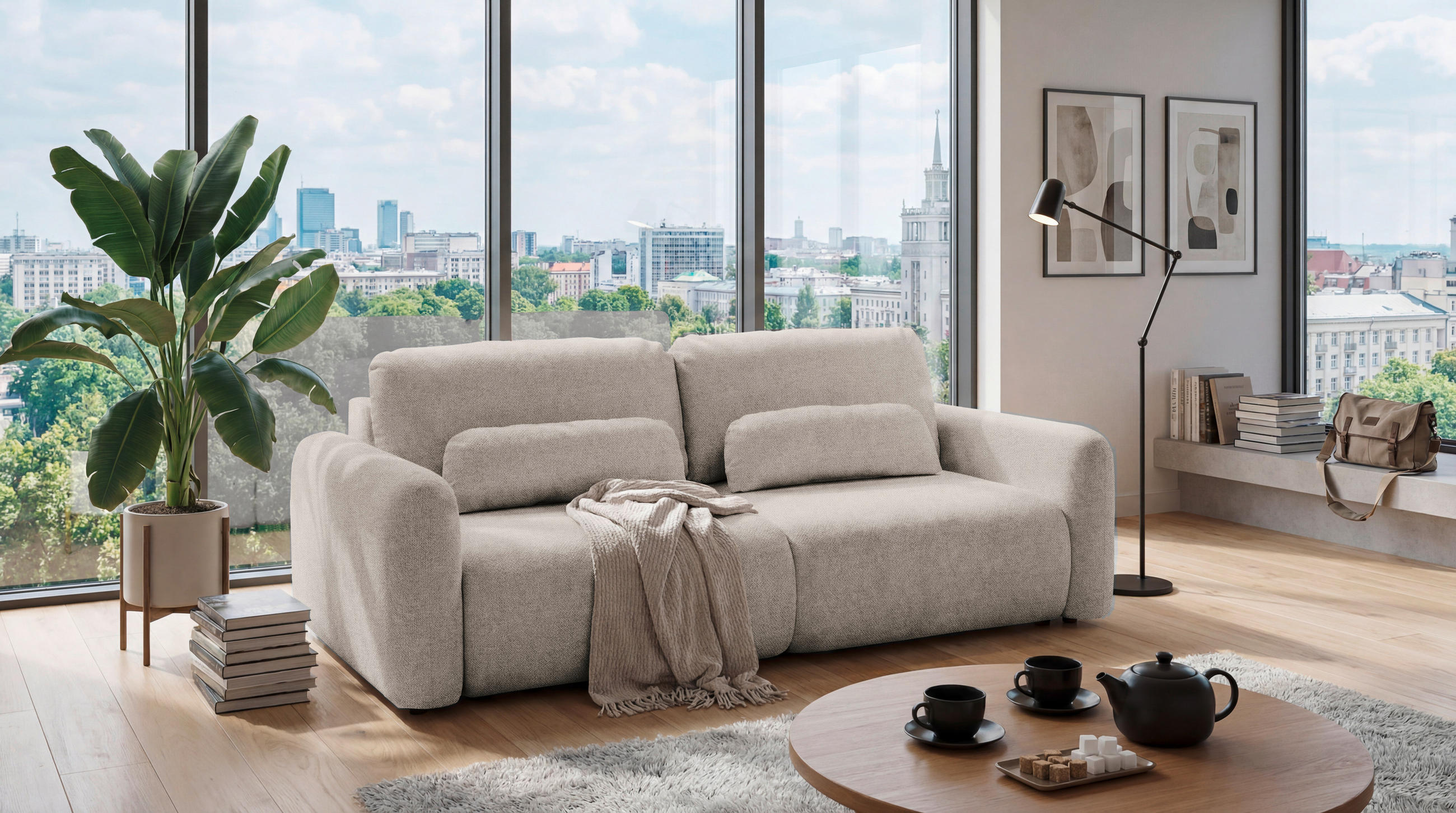 SCHLAFSOFA Webstoff Beige  - Beige/Schwarz, Modern, Kunststoff/Textil (240/89/122cm) - MID.YOU