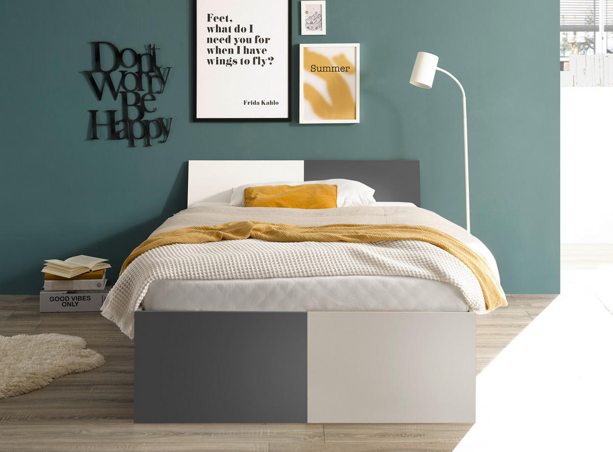 POSTEĽ PRE DETI A MLÁDEŽ 120/200 cm, grafitová, biela - čierna/biela, Modern, kompozitné drevo/plast (120/200cm) - Carryhome