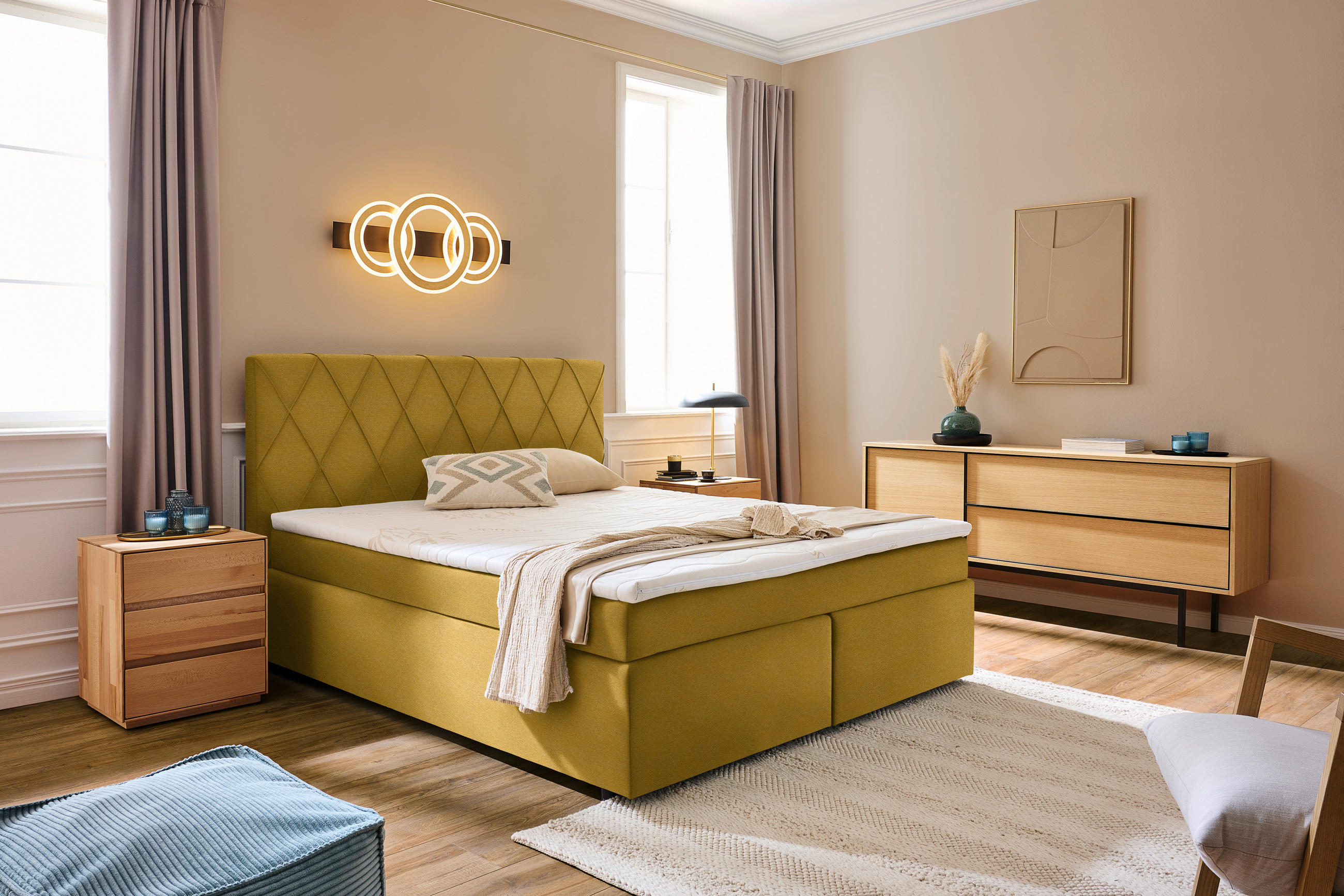 BOXSPRINGBETT 180/200 cm  in Currygelb  - Currygelb/Schwarz, Design, Kunststoff/Textil (180/200cm) - Xora