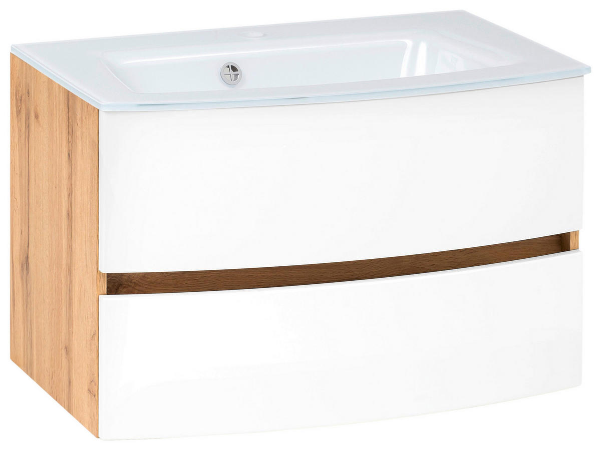 SKRINKA S UMÝVADLOM, biela, farba duba, 80 cm - biela/farba duba, Konventionell, kompozitné drevo/sklo (80cm) - Held