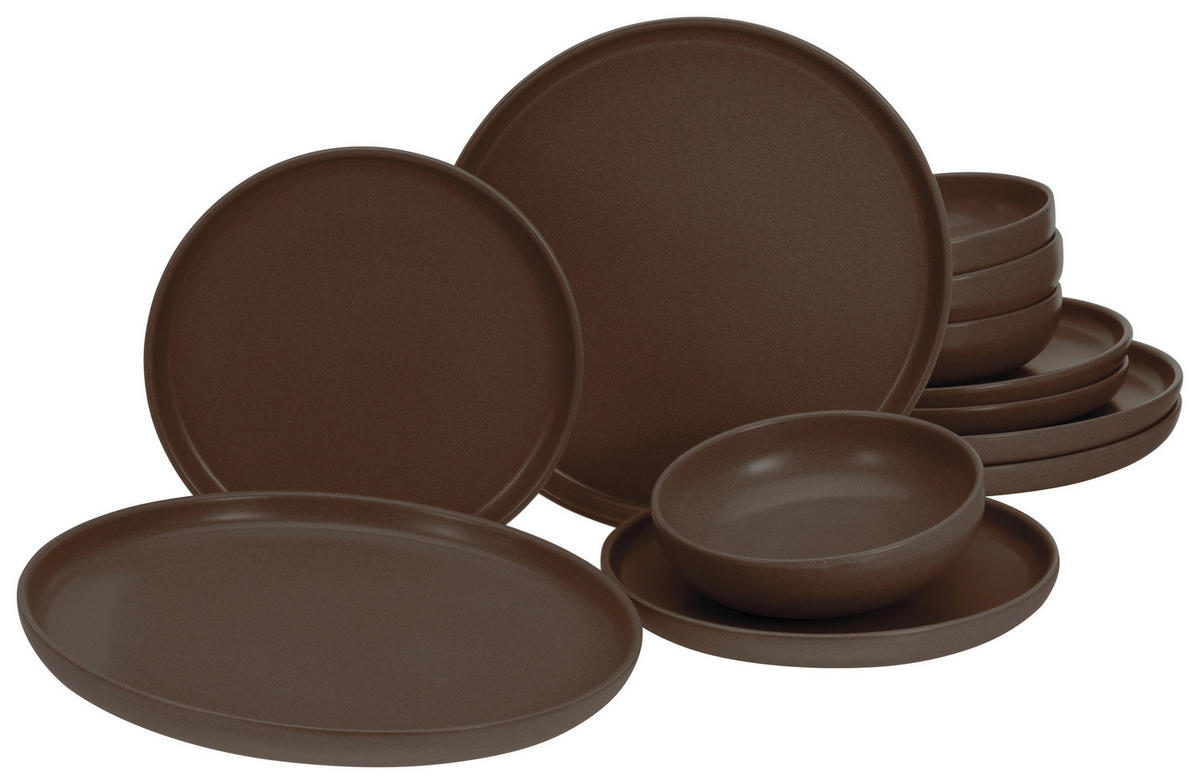 TAFELSERVICE Braun 12-teilig Uno  - Braun, Basics, Keramik (43/40/37cm) - Creatable