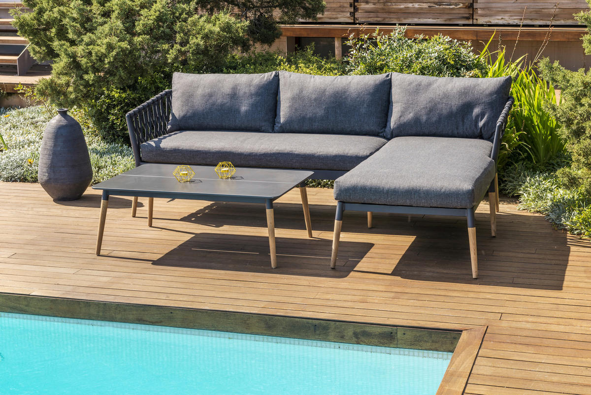 LOUNGESOFA  - Grau/Teakfarben, Design, Holz/Textil (242/164,5cm) - Ambia Garden