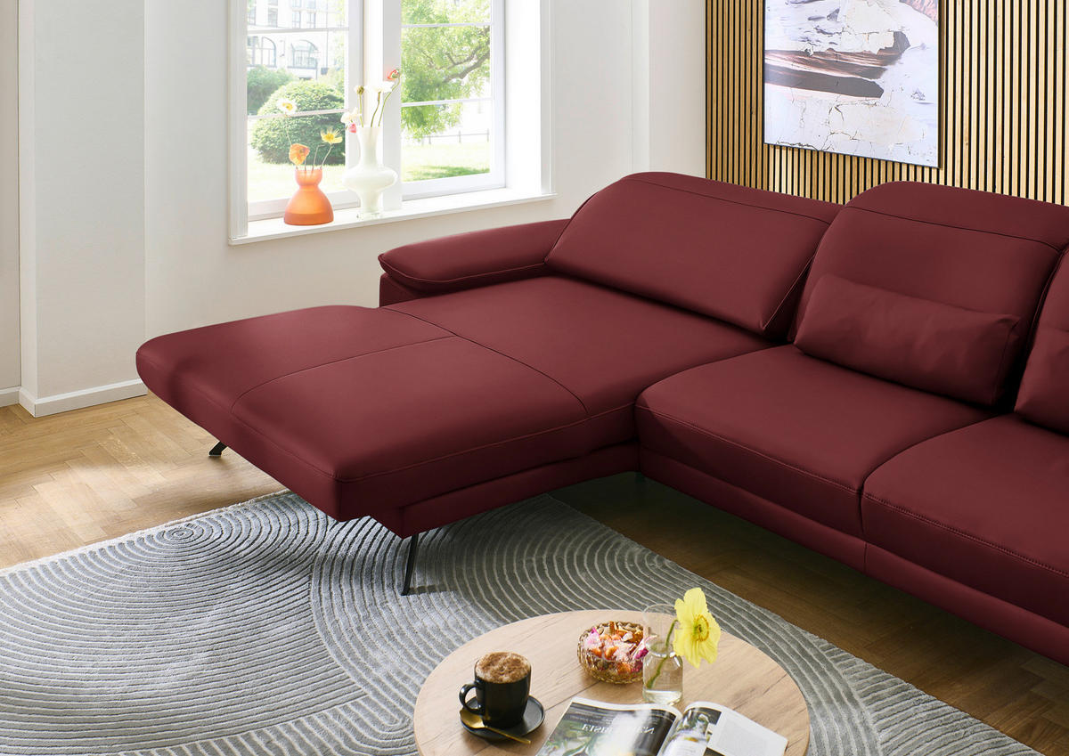 ECKSOFA in Echtleder Rot  - Rot/Schwarz, Design, Leder/Metall (193/332cm) - Dieter Knoll