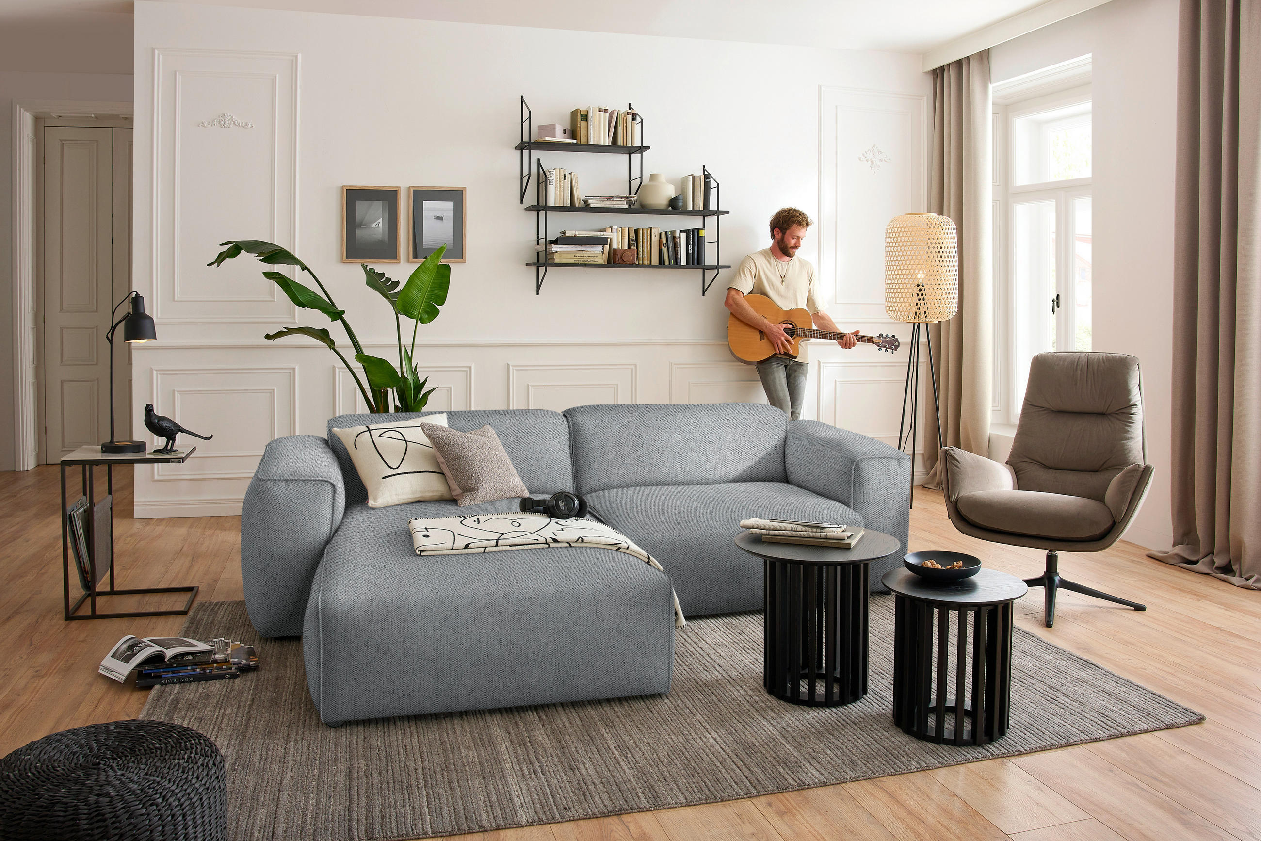 ECKSOFA in Webstoff Grau  171/265 cm  - Schwarz/Grau, Design, Kunststoff/Textil (171/265cm) - home24