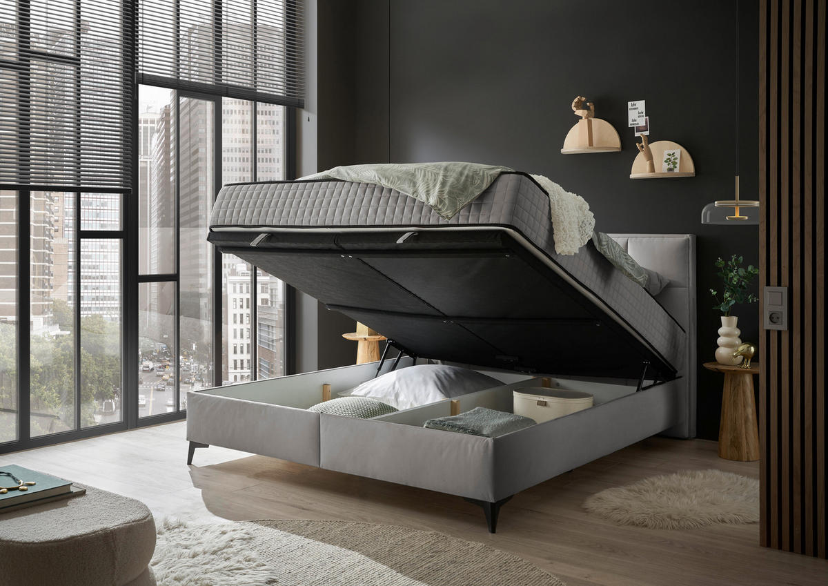 BOXBETT 180/200 cm  in Grau  - gris, Modern, textile/matière synthétique (180/200cm) - MID.YOU