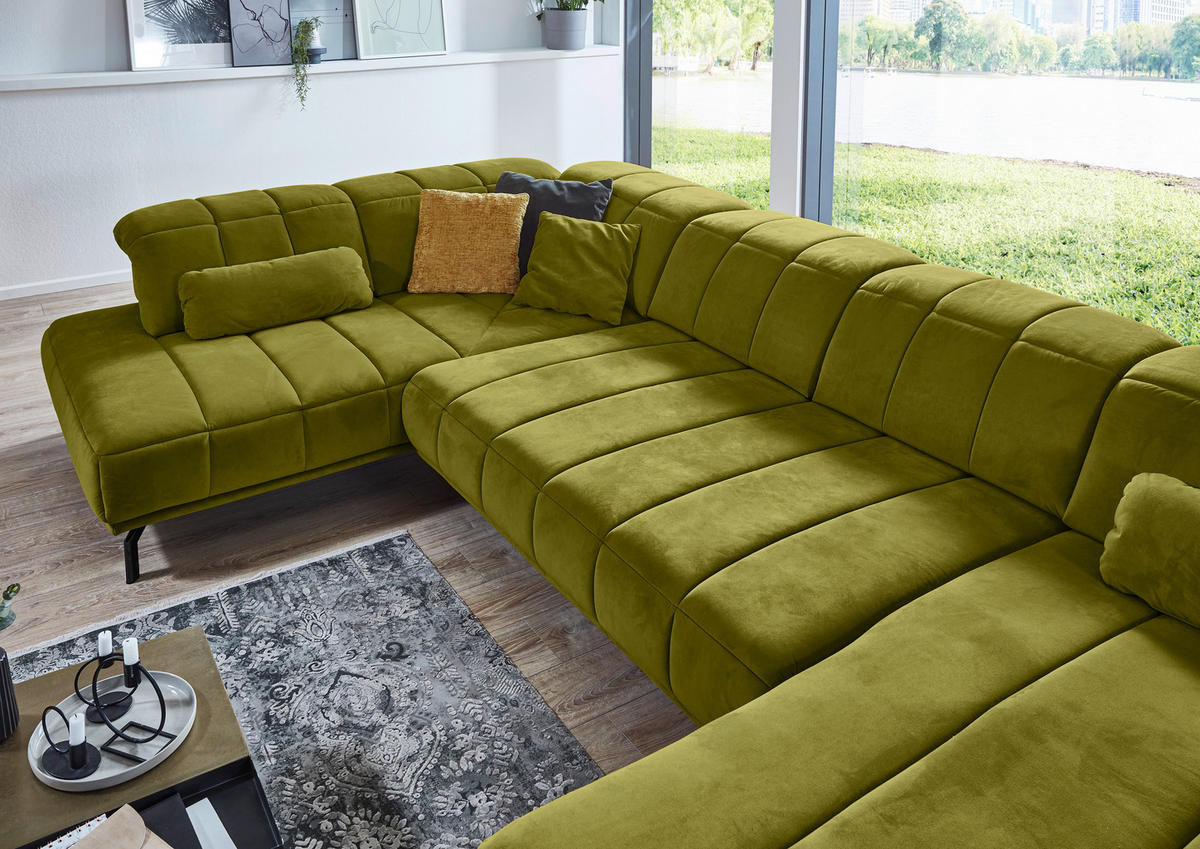 WOHNLANDSCHAFT in Velours Anthrazit  - Anthrazit/Schwarz, Design, Textil/Metall (195/383/219cm) - Beldomo Style