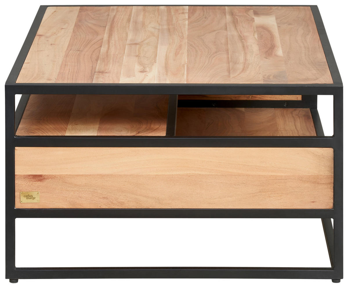 COUCHTISCH Urban Garden 2.0 Akazie massiv 70/99/41 cm rechteckig Honig, Schwarz  - Schwarz/Honig, Design, Holz/Metall (70/99/41cm) - MID.YOU