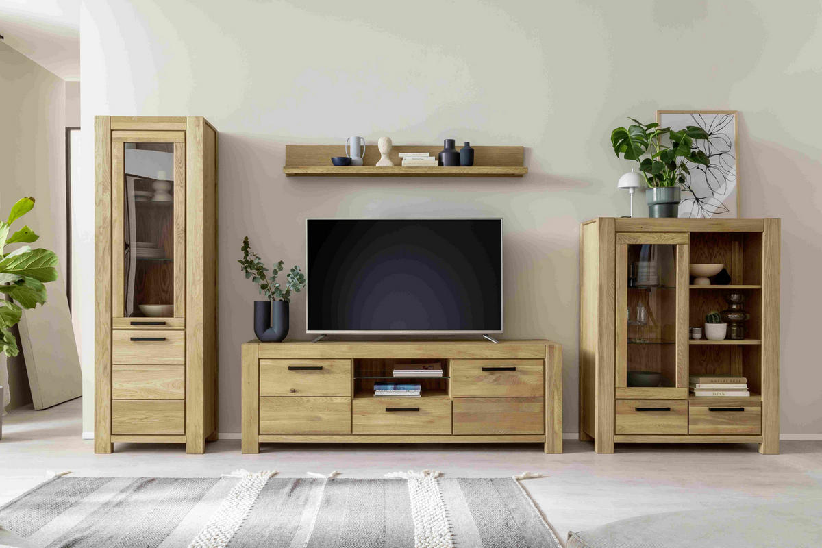 LOWBOARD  in 192/65/50 cm  - Wildeiche/Schwarz, Natur, Glas/Holz (192/65/50cm) - Carryhome