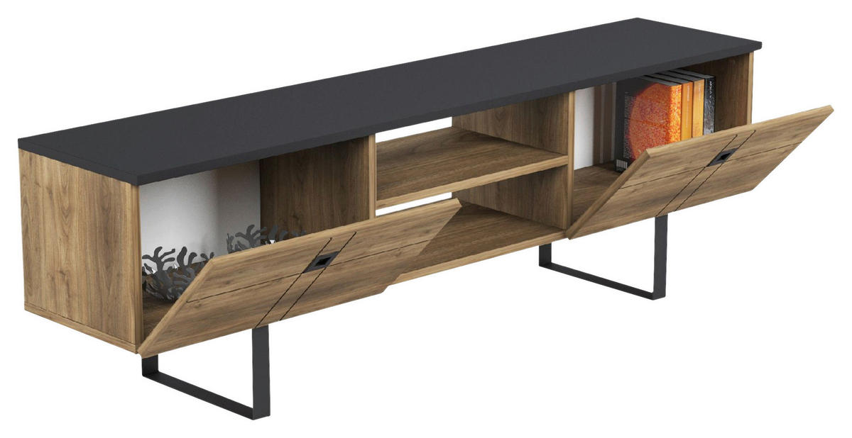LOWBOARD Recife  in 160/50/35 cm  - Walnussfarben/Schwarz, Design, Holzwerkstoff (160/50/35cm) - Livetastic