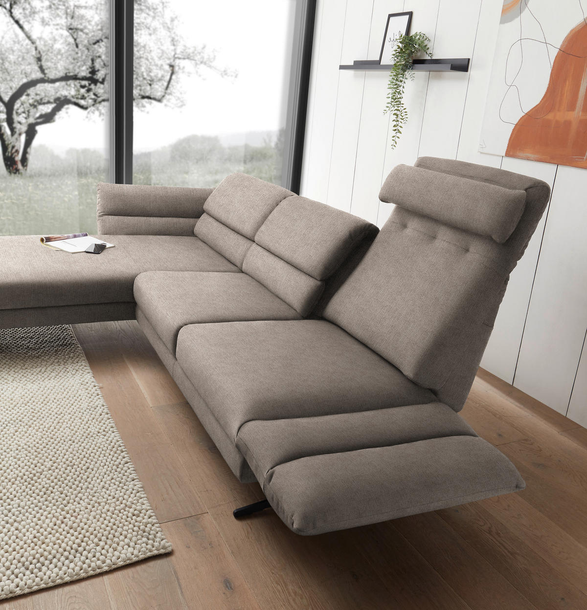 ECKSOFA in Flachgewebe Taupe  - Taupe/Schwarz, Design, Textil/Metall (176-217/279-327cm) - Dieter Knoll