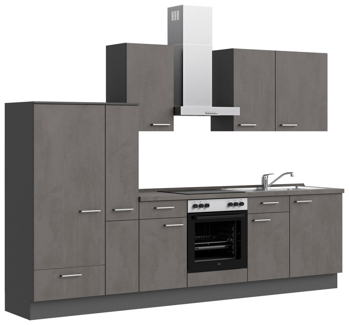 KÜCHENBLOCK 300 cm   in Schieferfarben  - Schieferfarben/Edelstahlfarben, MODERN, Holzwerkstoff/Metall (300cm) - Nobilia