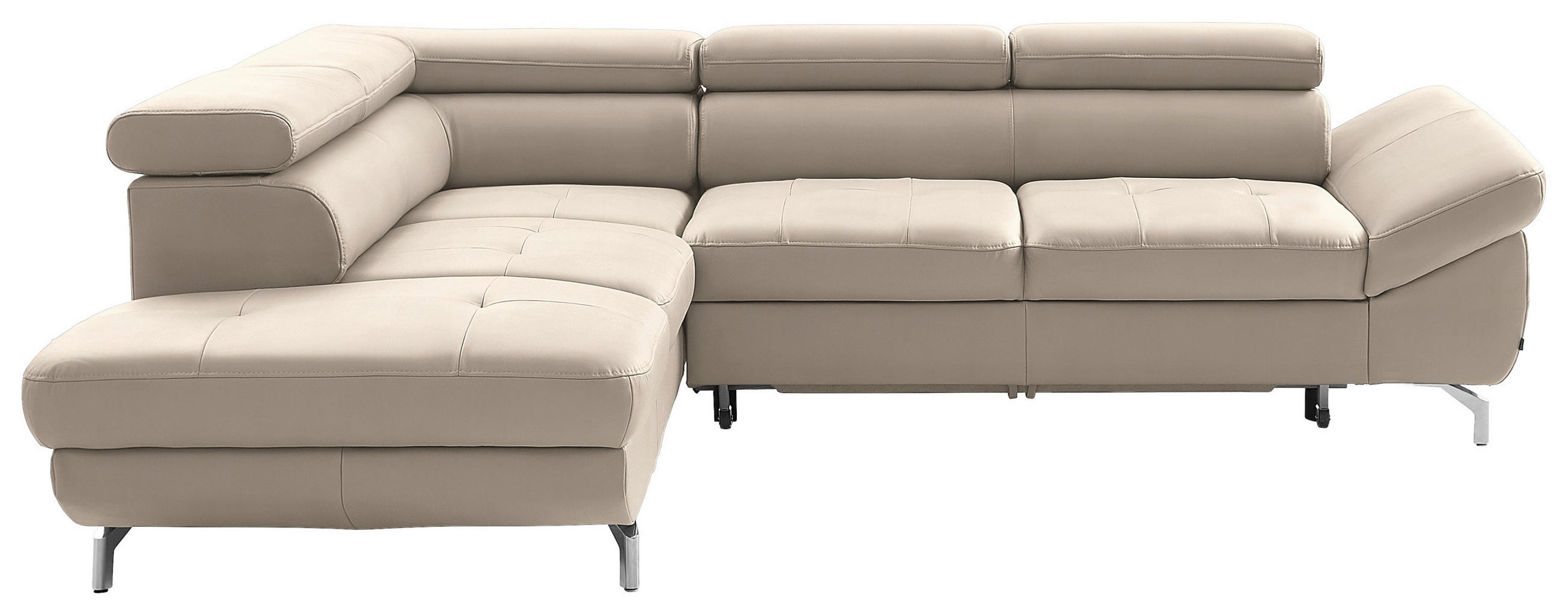 ECKSOFA Creme Echtleder  - Silberfarben/Creme, Design, Leder/Metall (220/270cm) - Novel