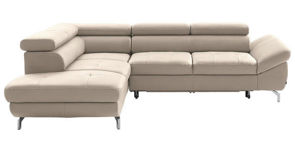 ECKSOFA Creme Echtleder Bettkasten, Schlaffunktion, Kopfteilverstellung  - Silberfarben/Creme, Design, Leder/Metall (220/270cm) - Novel
