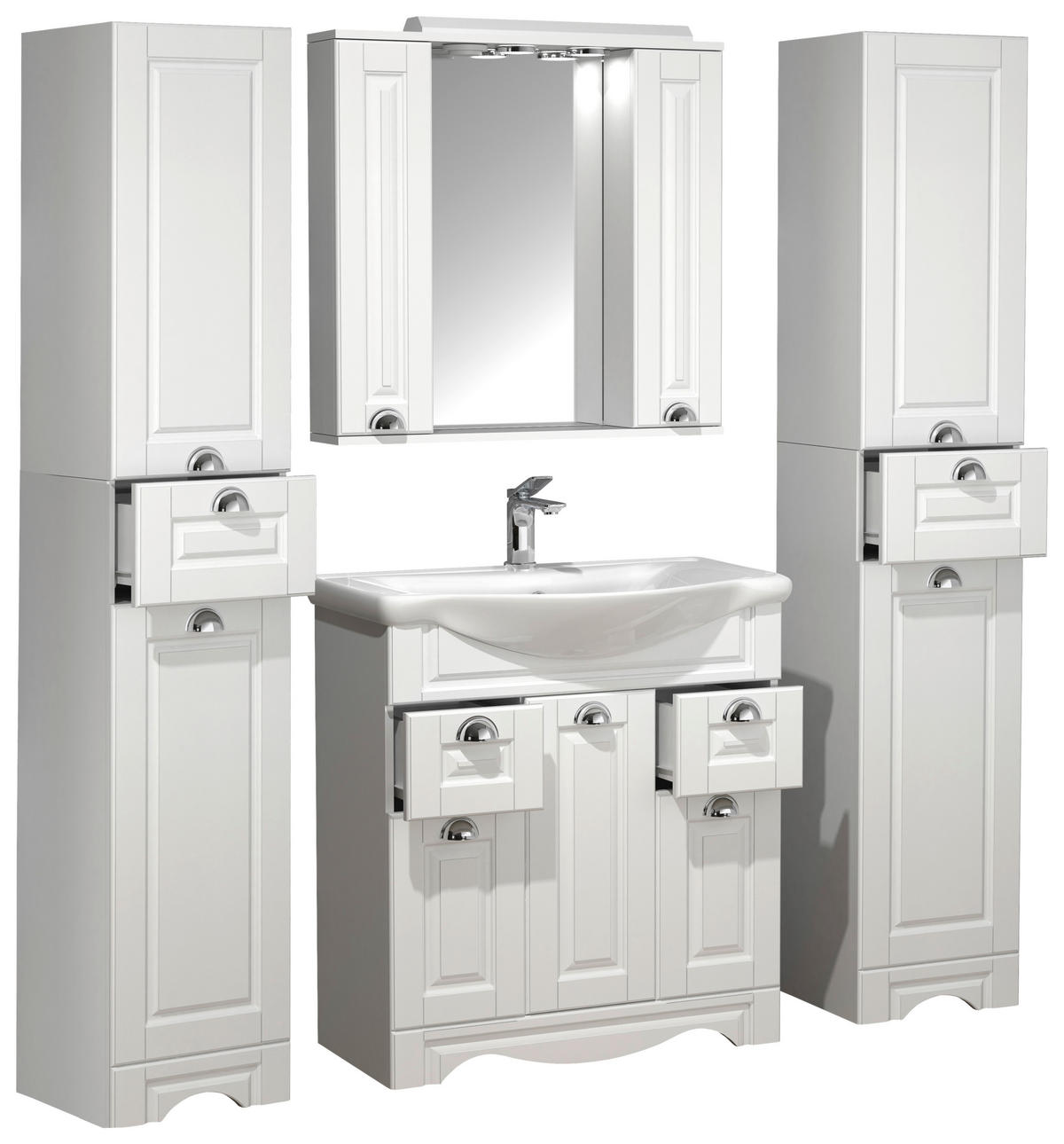 BADEZIMMER 5-teilig  in 140 cm  - Silberfarben/Weiß, MODERN, Glas/Keramik (140cm) - MID.YOU