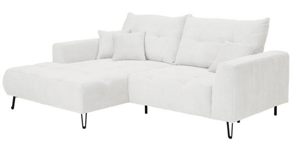 ECKSOFA in Cord Weiß  - Schwarz/Weiß, KONVENTIONELL, Textil/Metall (185/250cm) - Carryhome