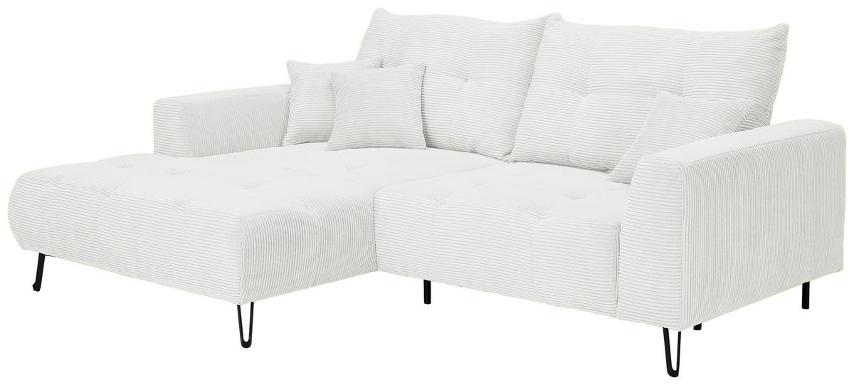 ECKSOFA in Cord Weiß  175/250 cm  - Schwarz/Weiß, KONVENTIONELL, Textil/Metall (175/250cm) - Carryhome