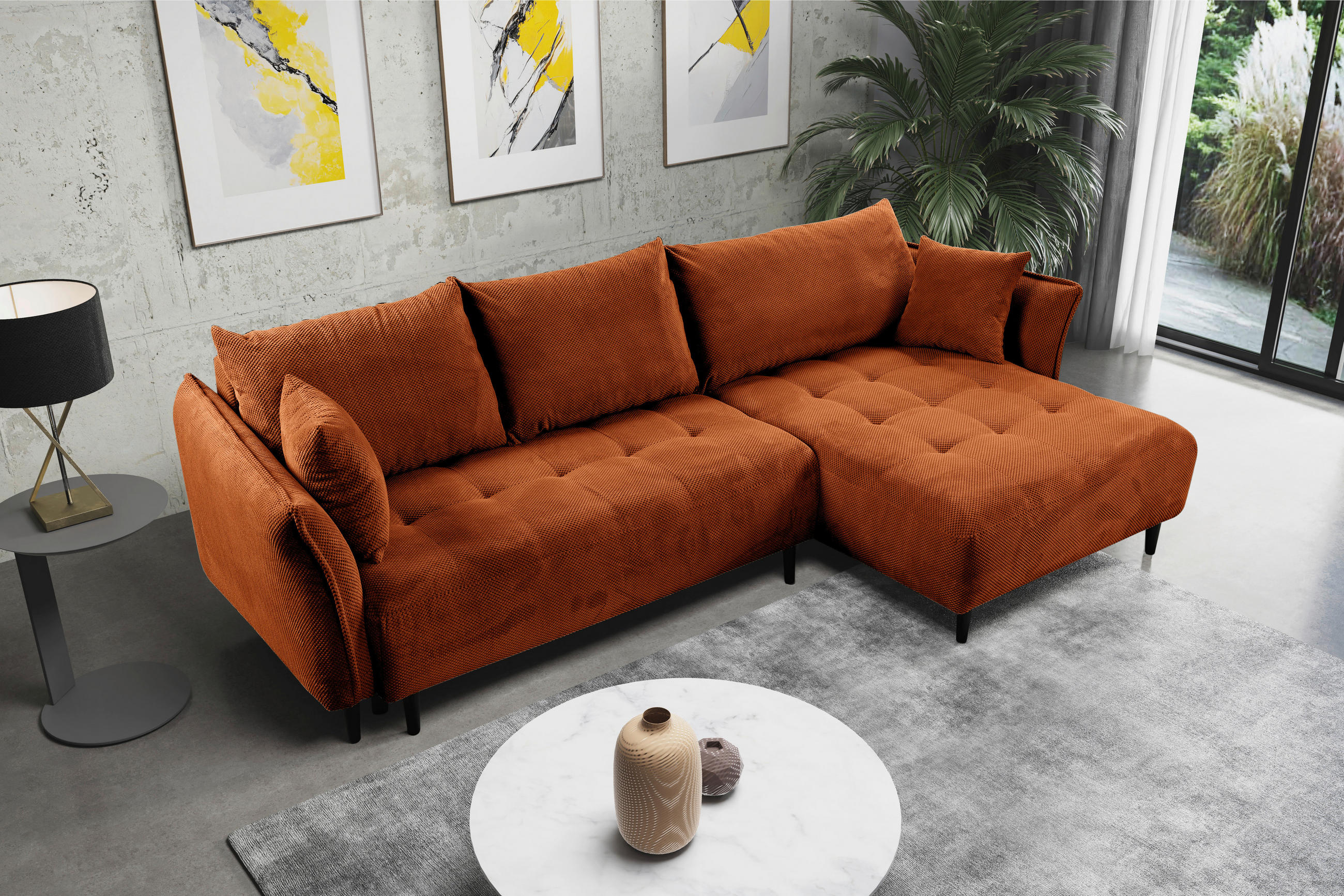 ECKSOFA in Chenille Rostfarben  - Rostfarben/Schwarz, Konventionell, Holz/Textil (290/160cm) - MID.YOU