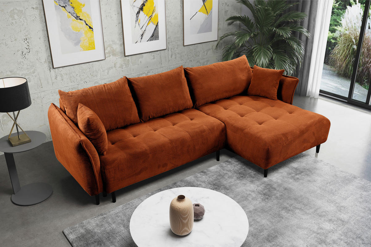 ECKSOFA in Chenille Rostfarben  - Rostfarben/Schwarz, Konventionell, Holz/Textil (290/160cm) - MID.YOU