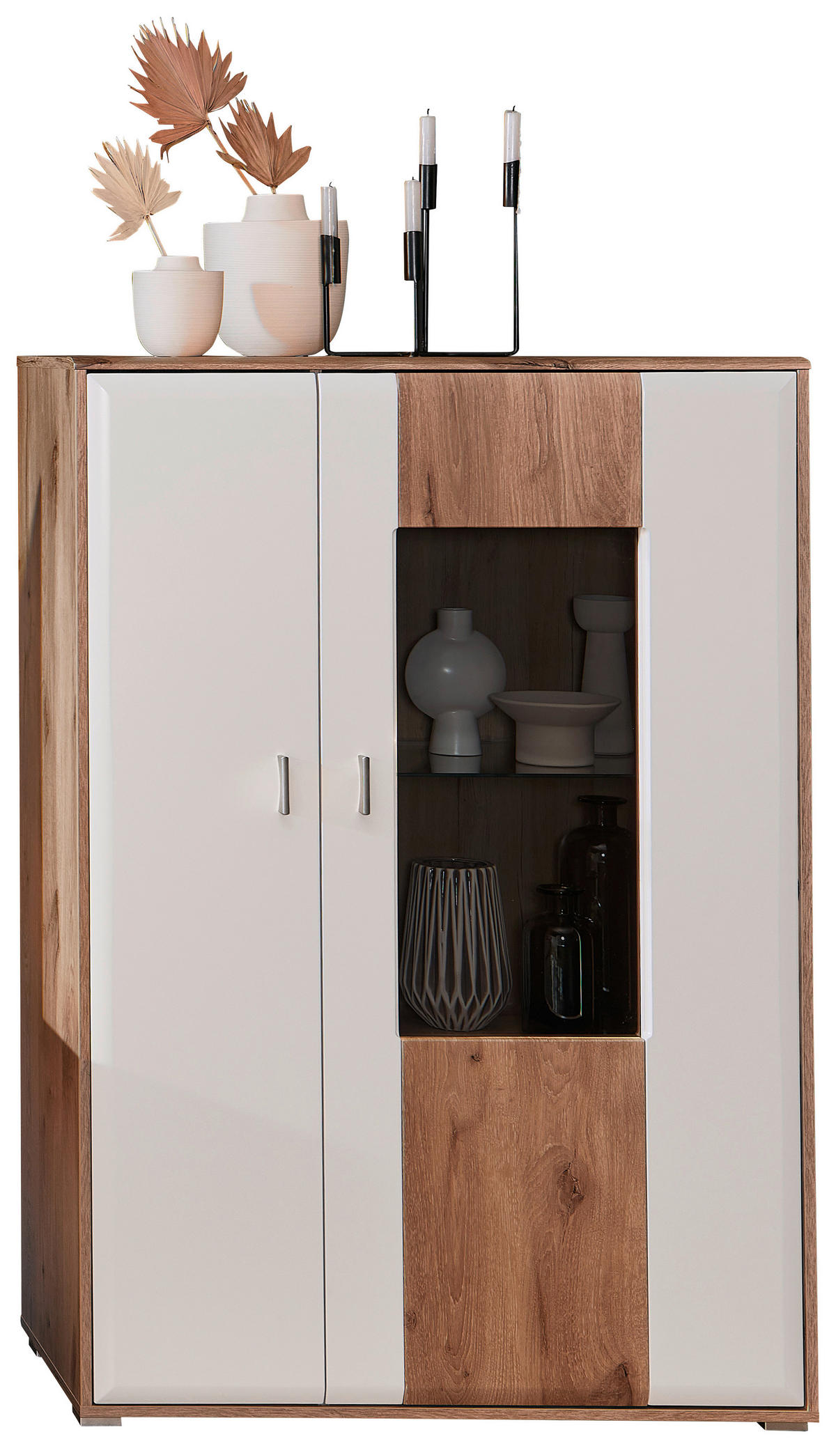 HIGHBOARD  in 95/140/42 cm  - Eichefarben/Silberfarben, KONVENTIONELL, Glas/Holzwerkstoff (95/140/42cm) - Xora