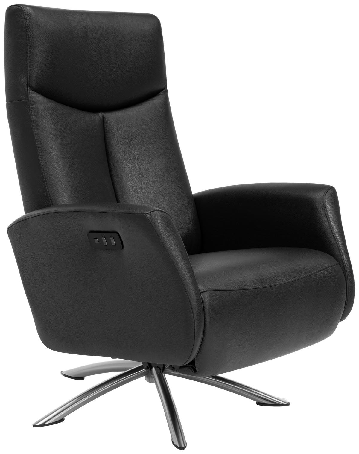 RELAXSESSEL Echtleder Relaxfunktion, Fußteilverstellung    - Silberfarben/Schwarz, Design, Leder/Metall (73/105/82cm) - Welnova