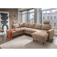 WOHNLANDSCHAFT Chenille Hellbraun  - Hellbraun/Schwarz, Modern, Holz/Textil (200/305/153cm) - Livetastic