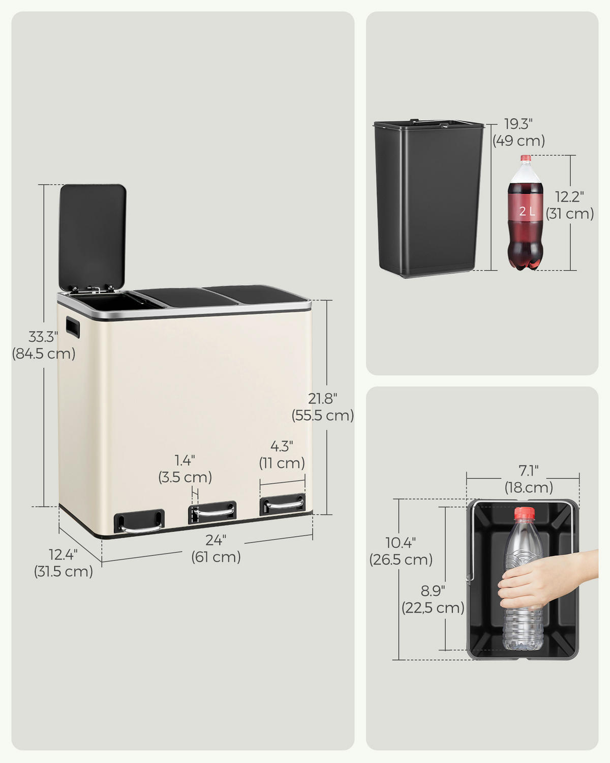ABFALLSAMMLER 54 L  - Creme, Basics, Kunststoff/Metall (61/55,5/31,5cm)