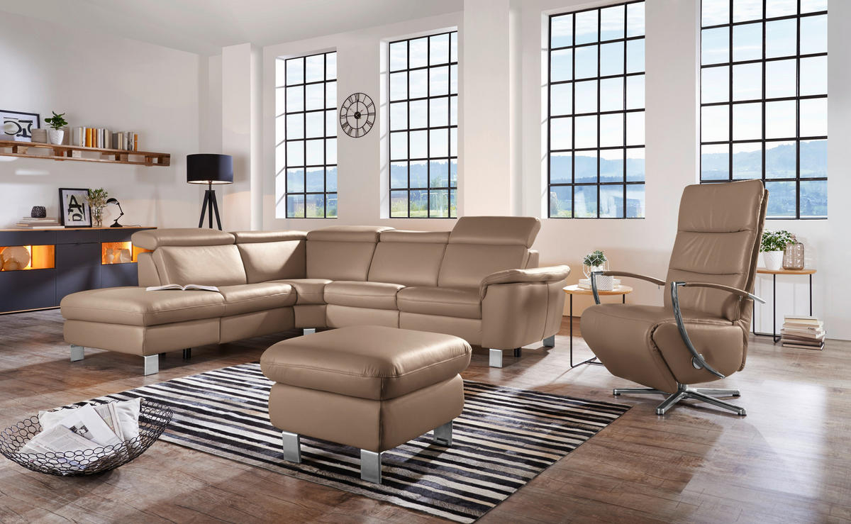 ECKSOFA in Echtleder Braun  239/271 cm  - Alufarben/Braun, Design, Leder/Metall (239/271cm) - Cantus