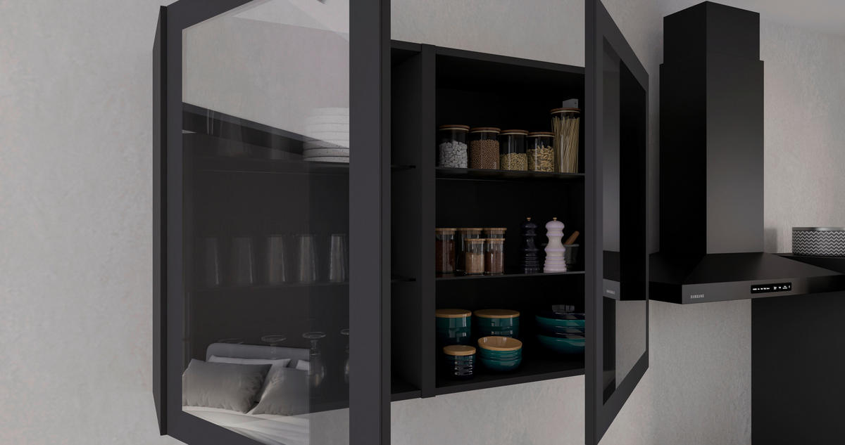 KÜCHENLEERBLOCK   in Schwarz, Beige  - Beige/Schwarz, Basics, Glas/Holzwerkstoff (280/214/60cm) - P & B