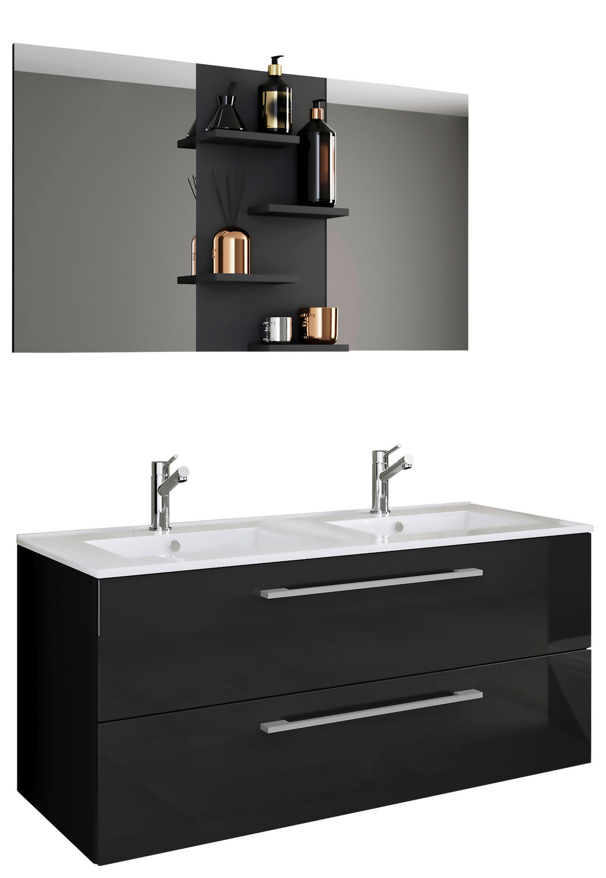 BADEZIMMER  in 112 cm  - Schwarz/Weiß, MODERN, Keramik/Holzwerkstoff (112cm) - MID.YOU